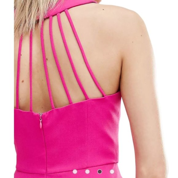 Adelyn Rae Mini Skater Dress, Pink Cage Back Sleeveless Halter Women's Large - Picture 14 of 14